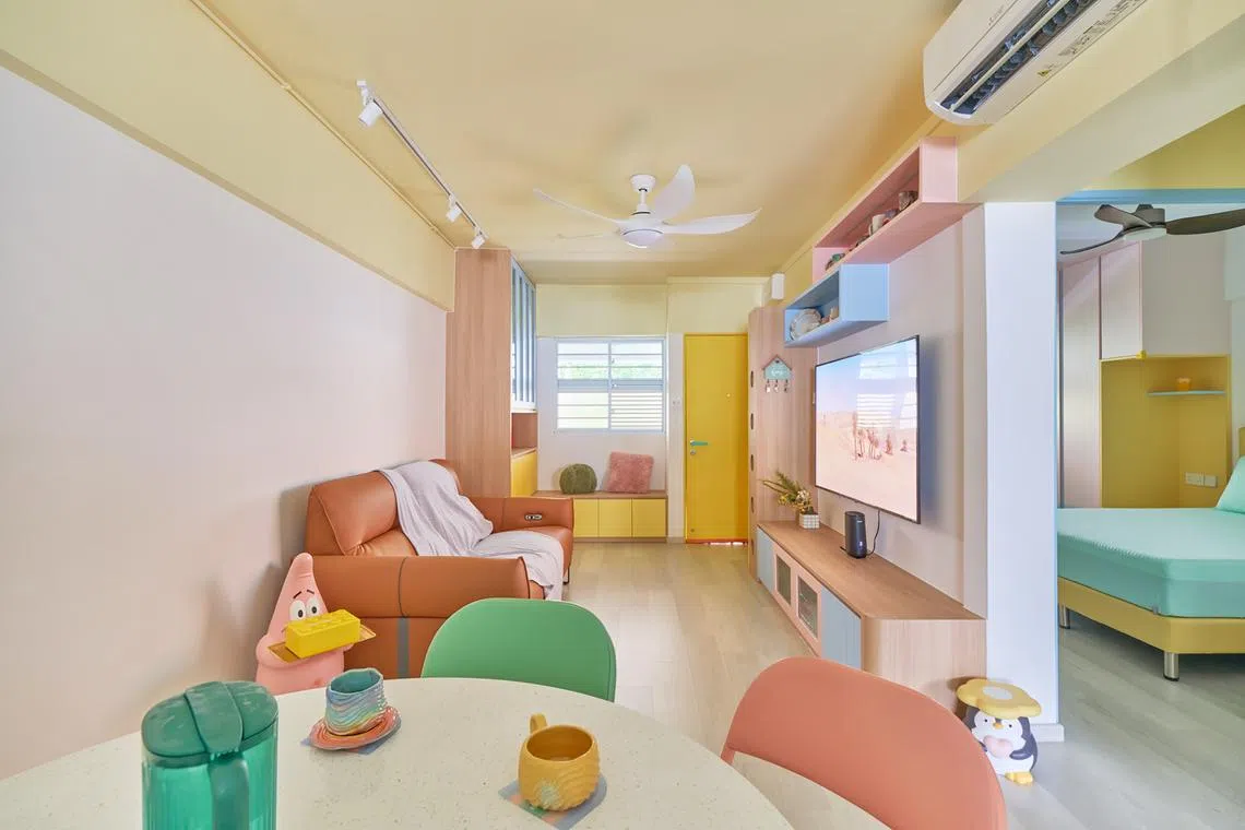 This Ang Mo Kio HDB flat is decked out in pops of pastel and quirky cartoon motifs.