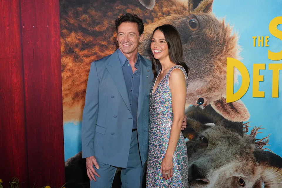Hugh Jackman and Sutton Foster at "The Sheep Detectives" New York Premiere held at Jazz at Lincoln Center on April 19, 2026 in New York, New York.