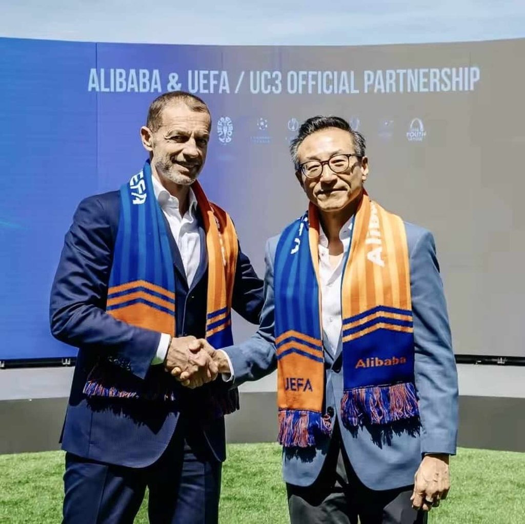 Uefa president Aleksander Ceferin (left) and Alibaba Group chairman Joe Tsai at the signing ceremony. Photo: Handout