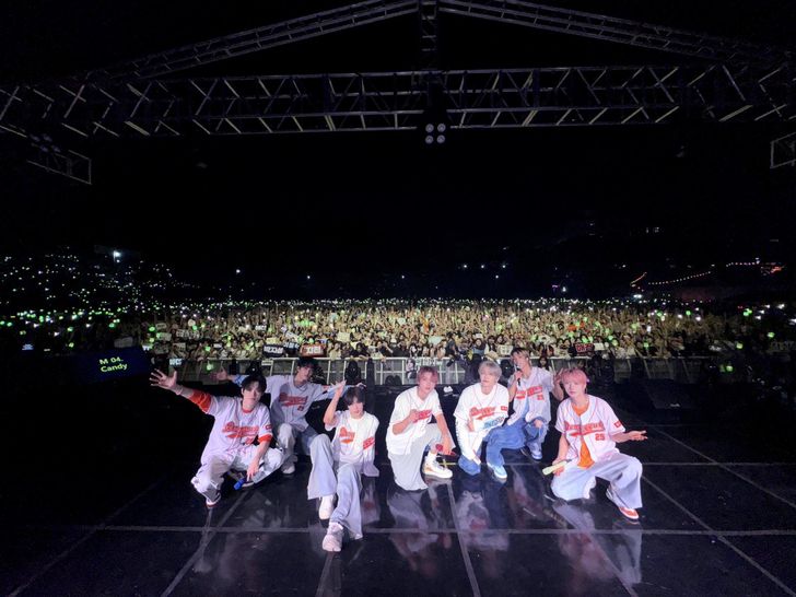K-pop boy band NCT DREAM poses with the crowd during its performance at a Dongguk University festival in central Seoul, May 28, 2025. Captured from NCT DREAM's X account