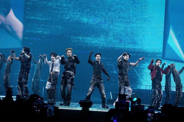 K-pop boy band ENHYPEN performs during the Seoul leg of its fourth world tour, 'BLOOD SAGA,' at KSPO Dome, in Songpa District, Saturday. Courtesy of Belift Lab