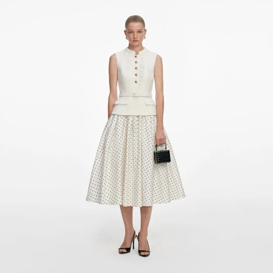 Cream Boucle Polka Dot Midi Dress