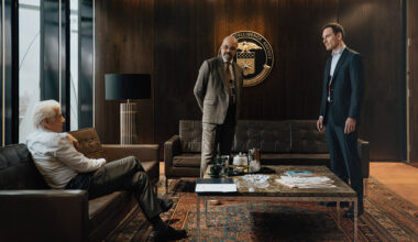 L-R Richard Gere as Bosko, Jeffrey Wright as Henry and Michael Fassbender as Martian in The Agency, episode 6, season 2