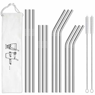 Hiware Reusable Stainless Steel Metal Straws (12 pack)