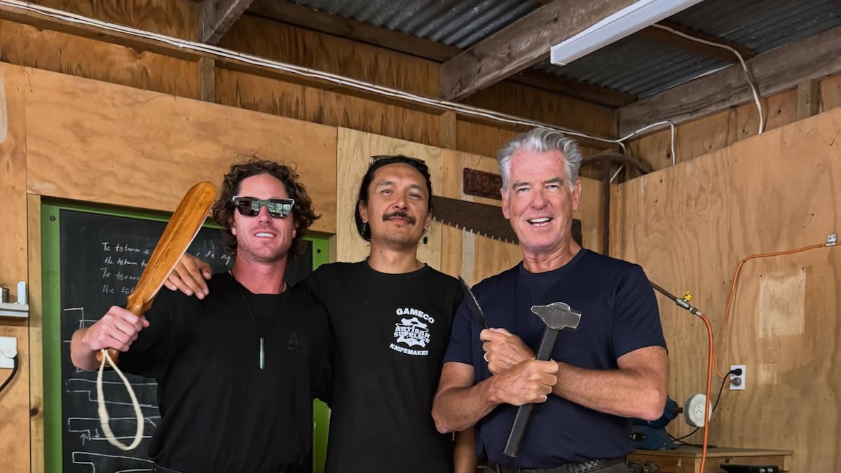 Former James Bond star Pierce Brosnan makes knife with Northland artisan
