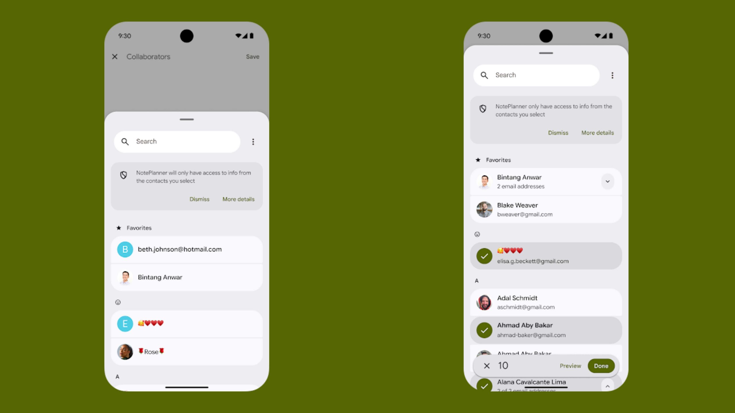 Android 17 Contact Picker Example screenshots of Android 17's Contact Picker in action.