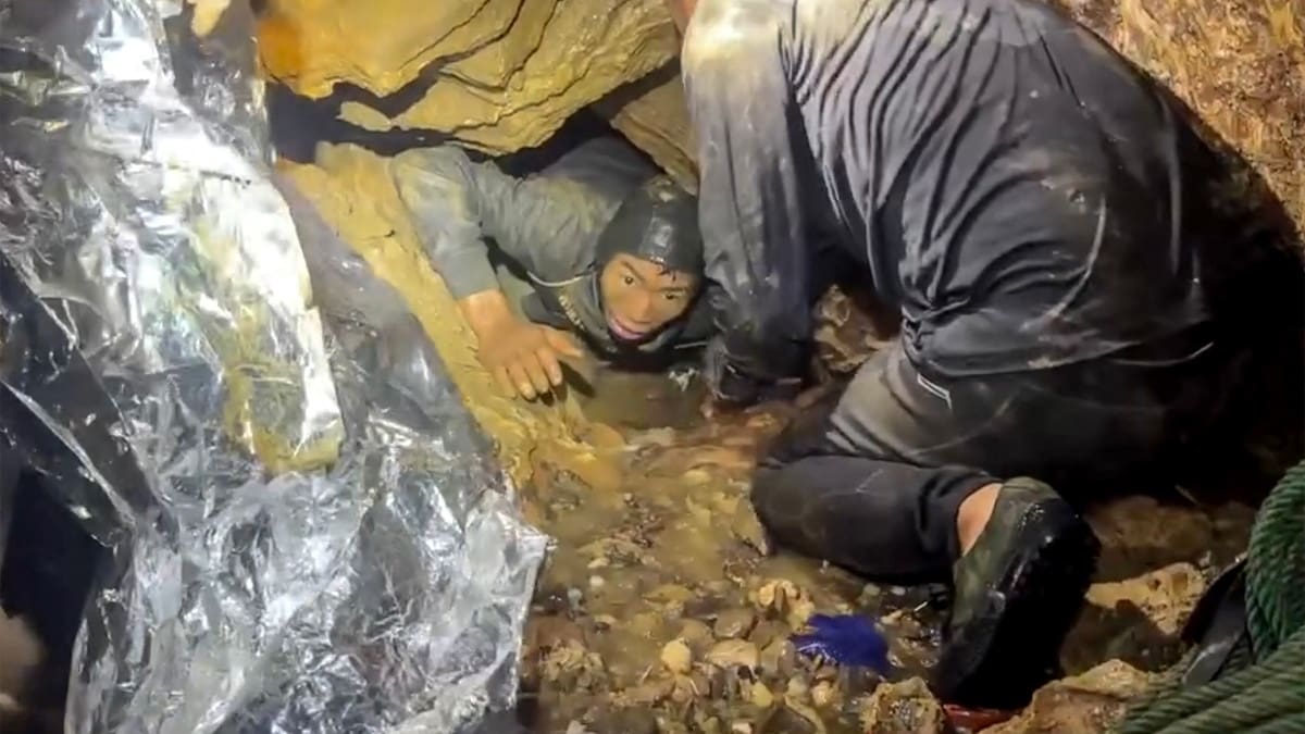 Footage shows emotional moment first villager is rescued from Laos cave