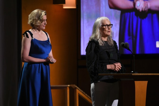 HOLLYWOOD, CALIFORNIA - OCTOBER 27: (L-R) Greta Gerwig and Jane Campion speak onstage during the Academy Of Motion Picture Arts And Sciences' 11th Annual Governors Awards at The Ray Dolby Ballroom at Hollywood & Highland Center on October 27, 2019 in Hollywood, California. (Photo by Kevin Winter/Getty Images)