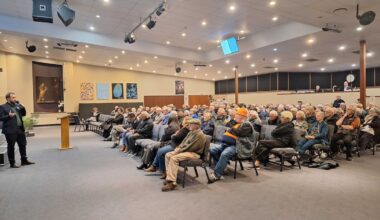Tararua District Mayor Scott Gilmore discusses possible amalgamation options at Dannevirke meeting