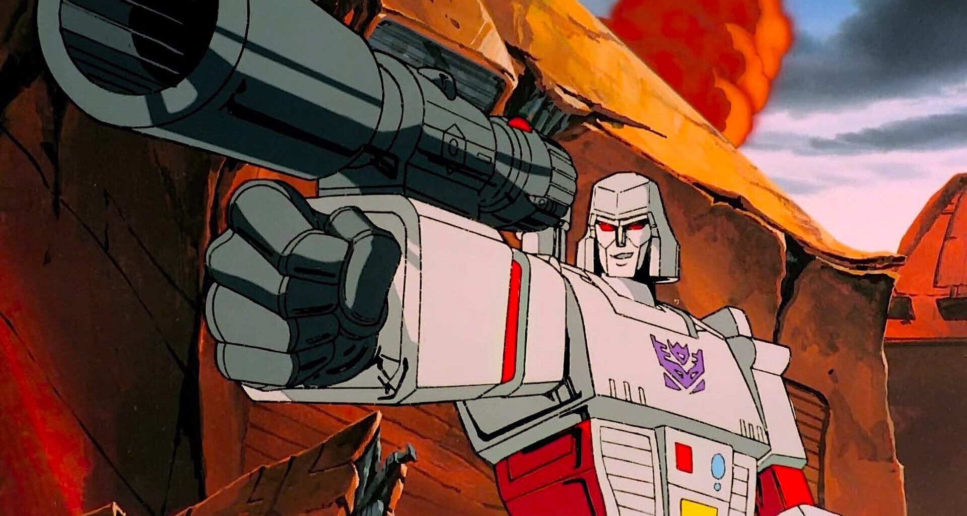 a white sentient robot with a giant arm cannon