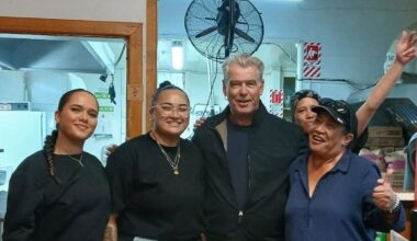 Pierce Brosnan delights locals with visit to Northland fish and chip shop