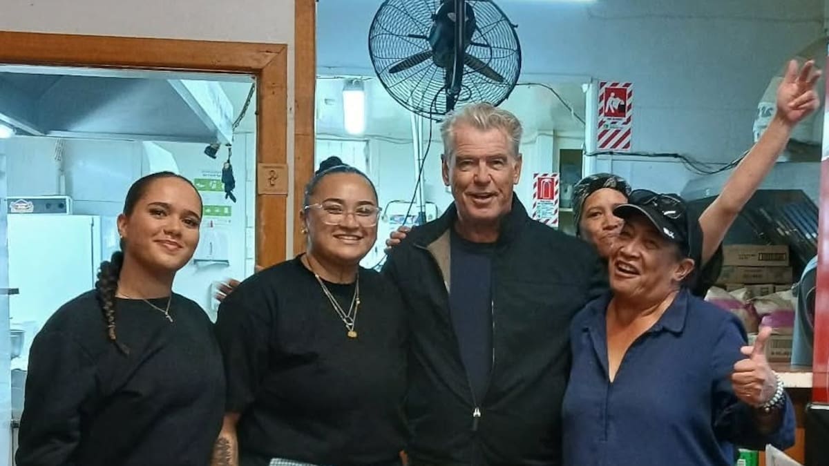 Pierce Brosnan delights locals with visit to Northland fish and chip shop