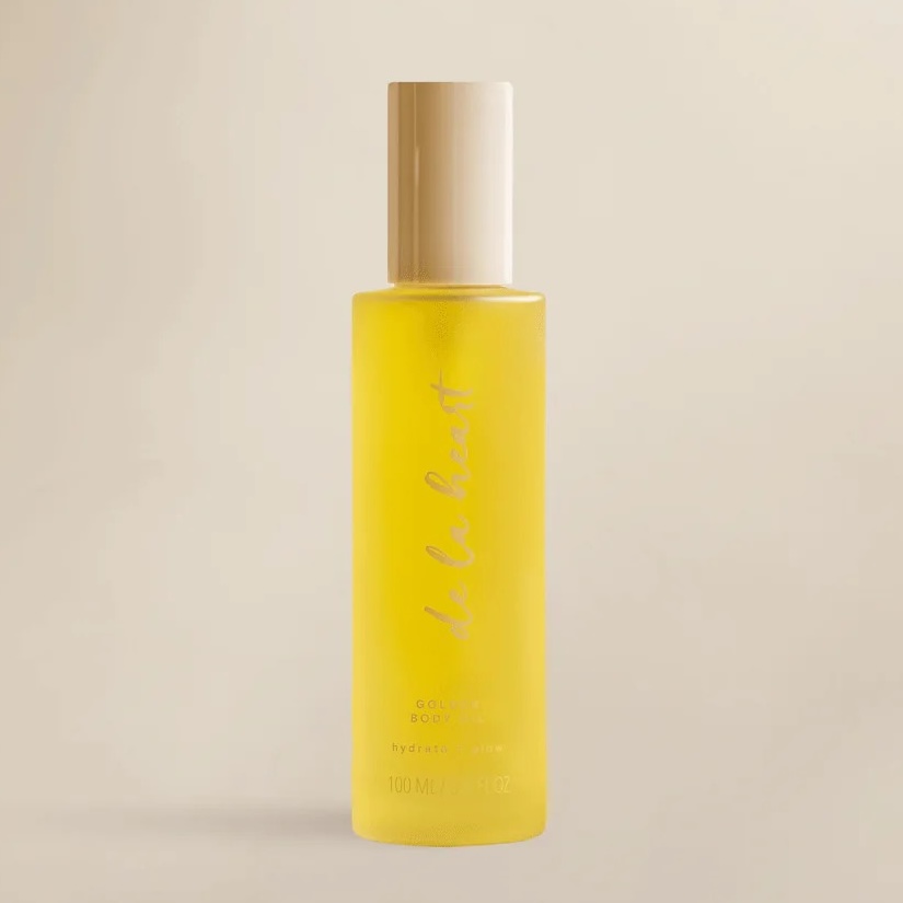 De La Heart Golden Body Oil 3.4 Fl Oz | Nourishing Lightweight Body Moisturizer for Radiant, Silky Skin | Fast-Absorbing Natural Oil Blend With Subtle Glow | Hydration &amp; Softness for All Skin Types