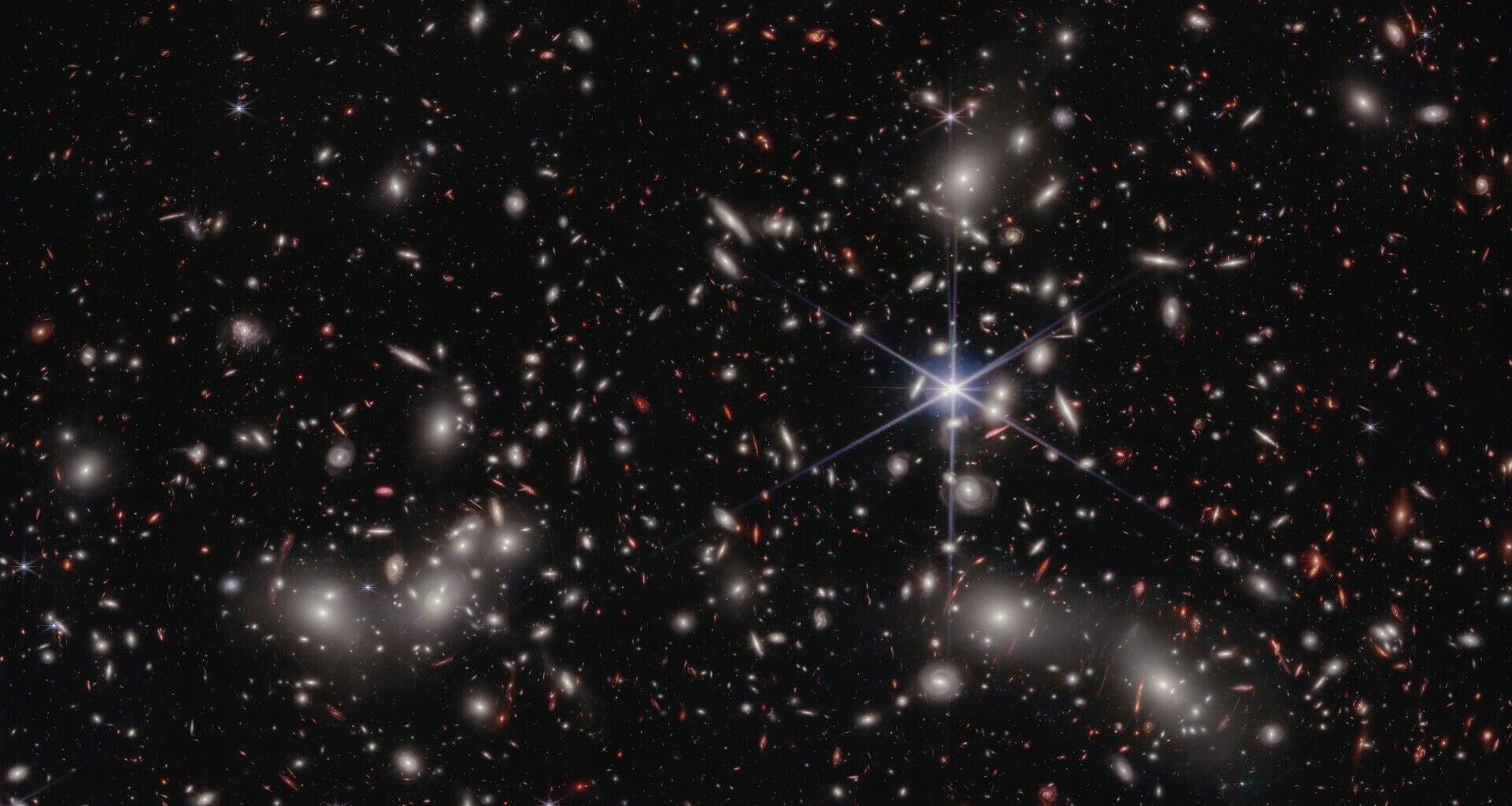 A view of Pandora&rsquo;s Cluster (Abell 2744) in deep space.