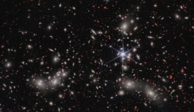 A view of Pandora&rsquo;s Cluster (Abell 2744) in deep space.