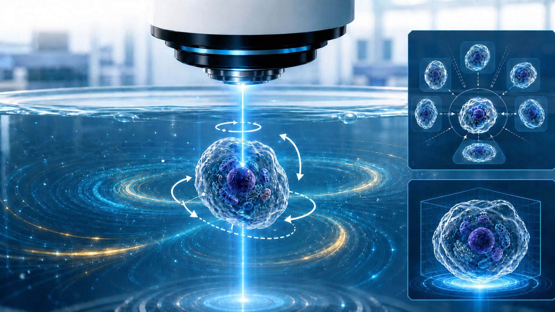 Laser Rotates Delicate Cells Contact Free Under Microscope Observation