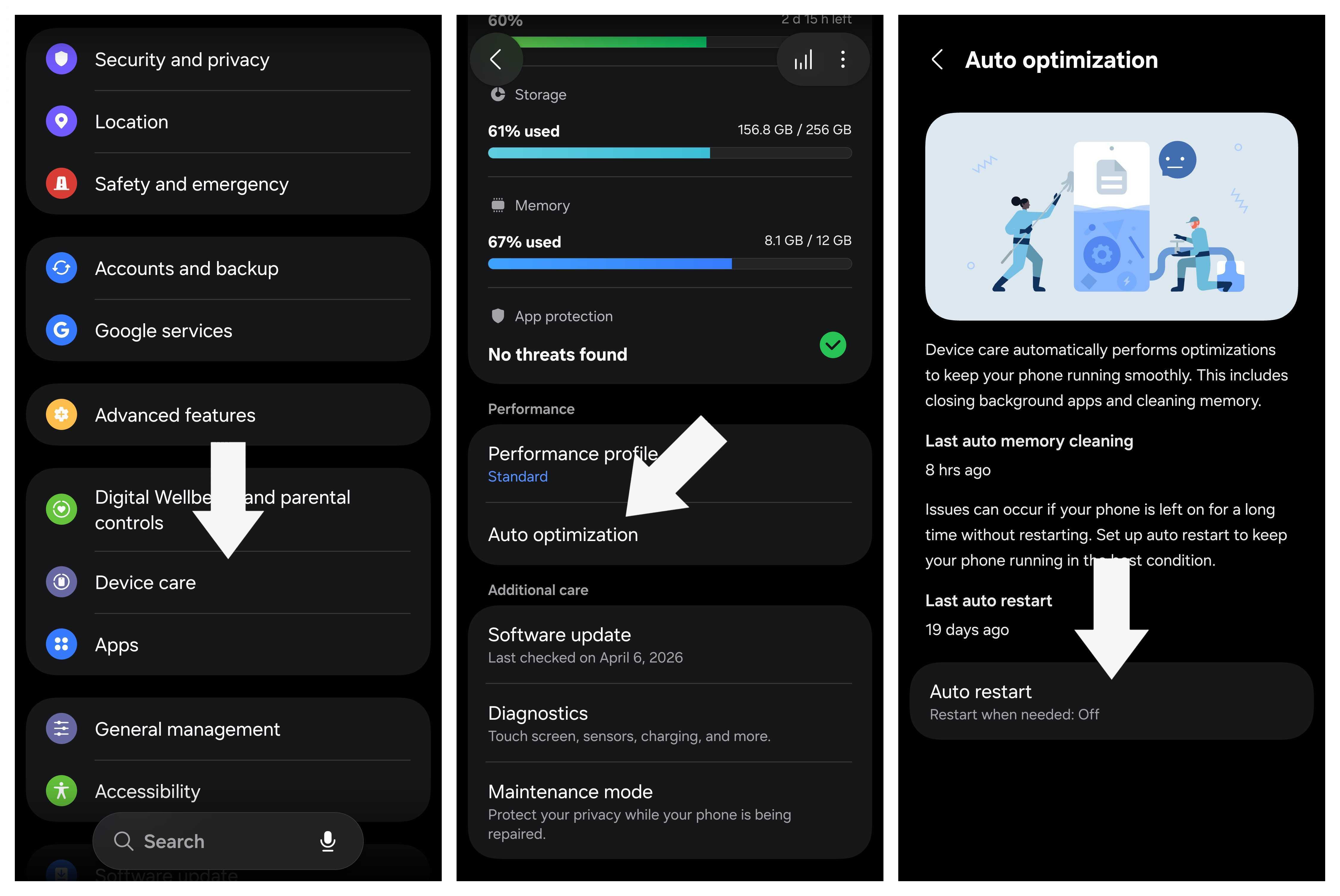 Auto Restart on the Galaxy S26