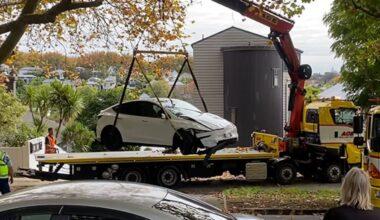 Freemans Bay birthday party chaos as Tesla Uber ploughs into house