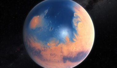 This artist's illustration shows what Mars may have looked like billions of years ago when it had an ocean. It lost its ocean and its atmosphere, rendering it uninhabitable. The authors of new research describe it as on the edge of habitability, and say it can teach us a lot about the abundant rocky exoplanets we've discovered and their prospects for habitability. Image Credit: ESO/M. Kornmesser/N. Risinger (skysurvey.org)