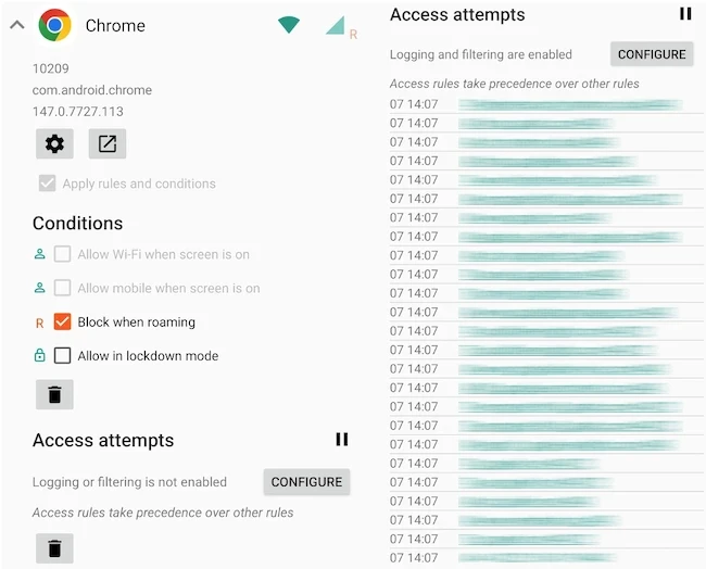 Chrome settings NetGuard Android firewall