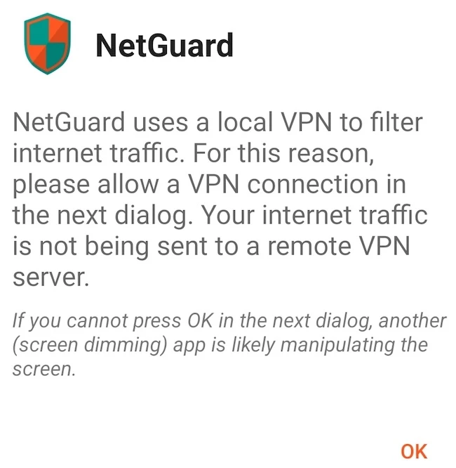 VPN activation NetGuard Android firewall