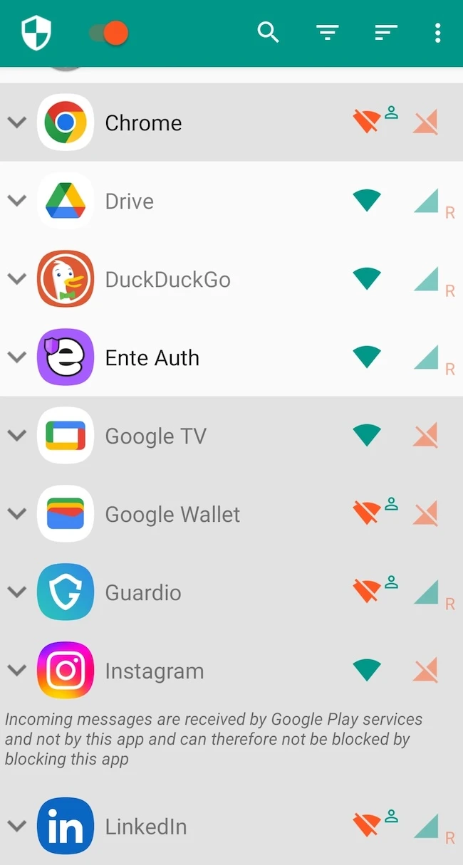 allowed connections NetGuard Android firewall