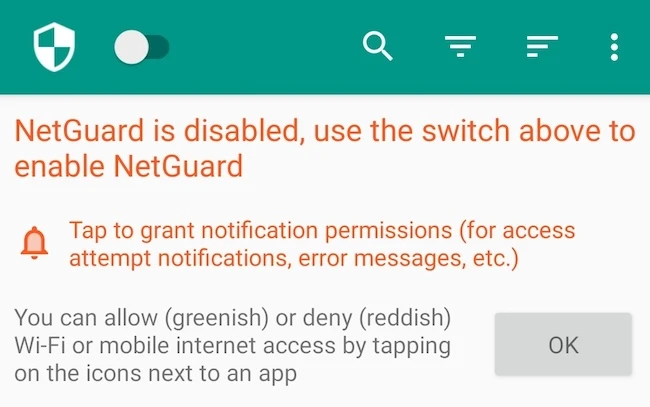 firewall activation NetGuard Android firewall