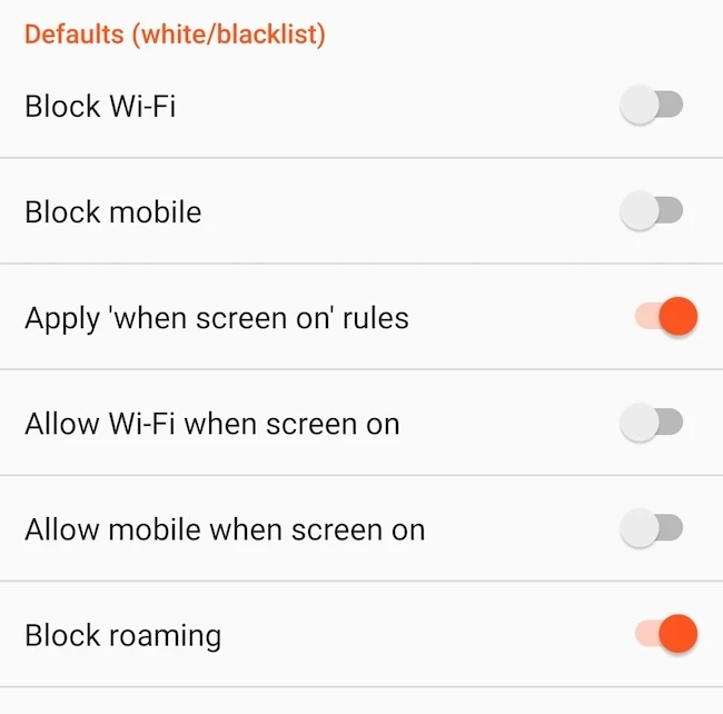 blacklist and whitelist modes NetGuard Android firewall