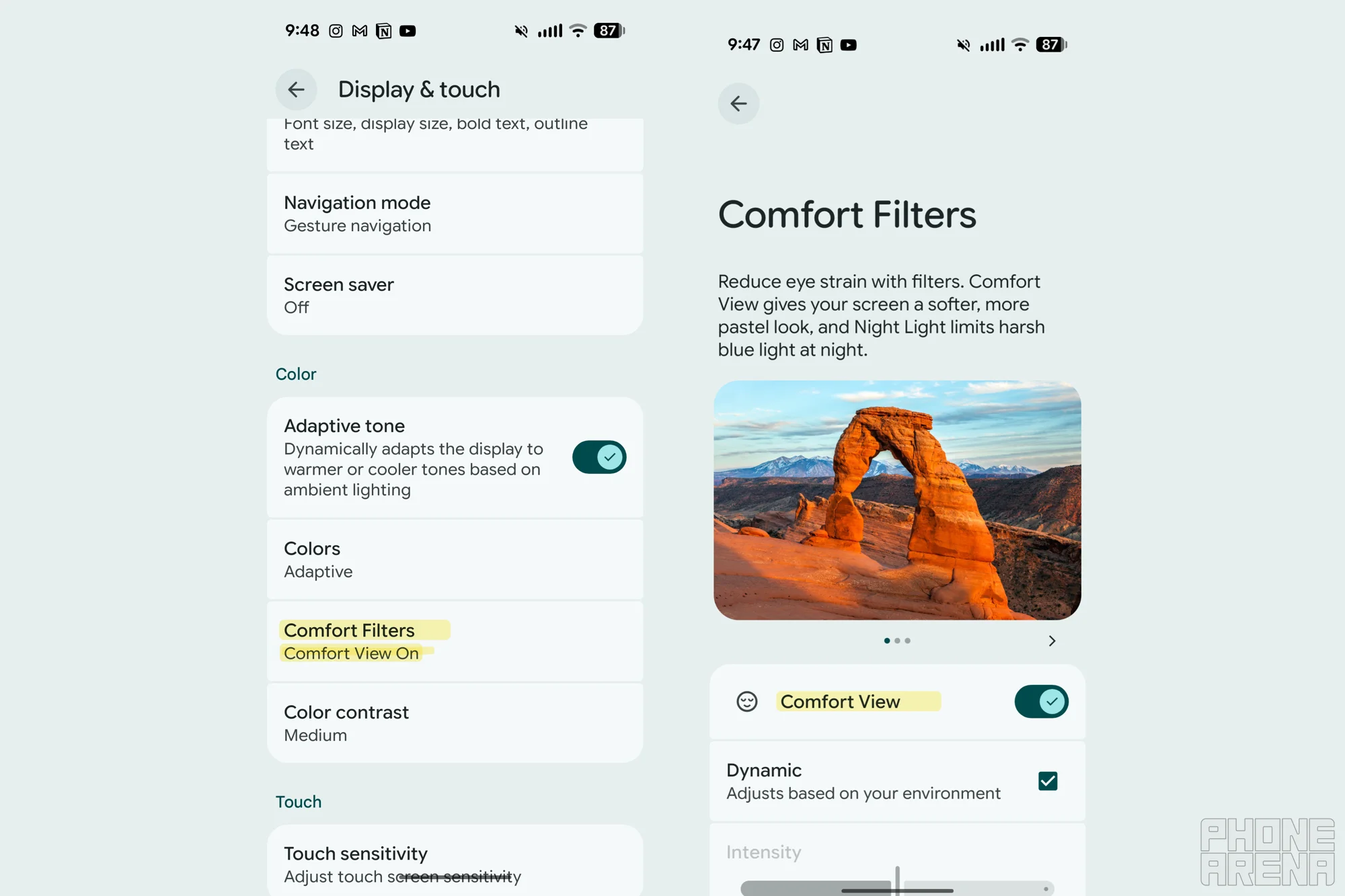 Comfort view settings