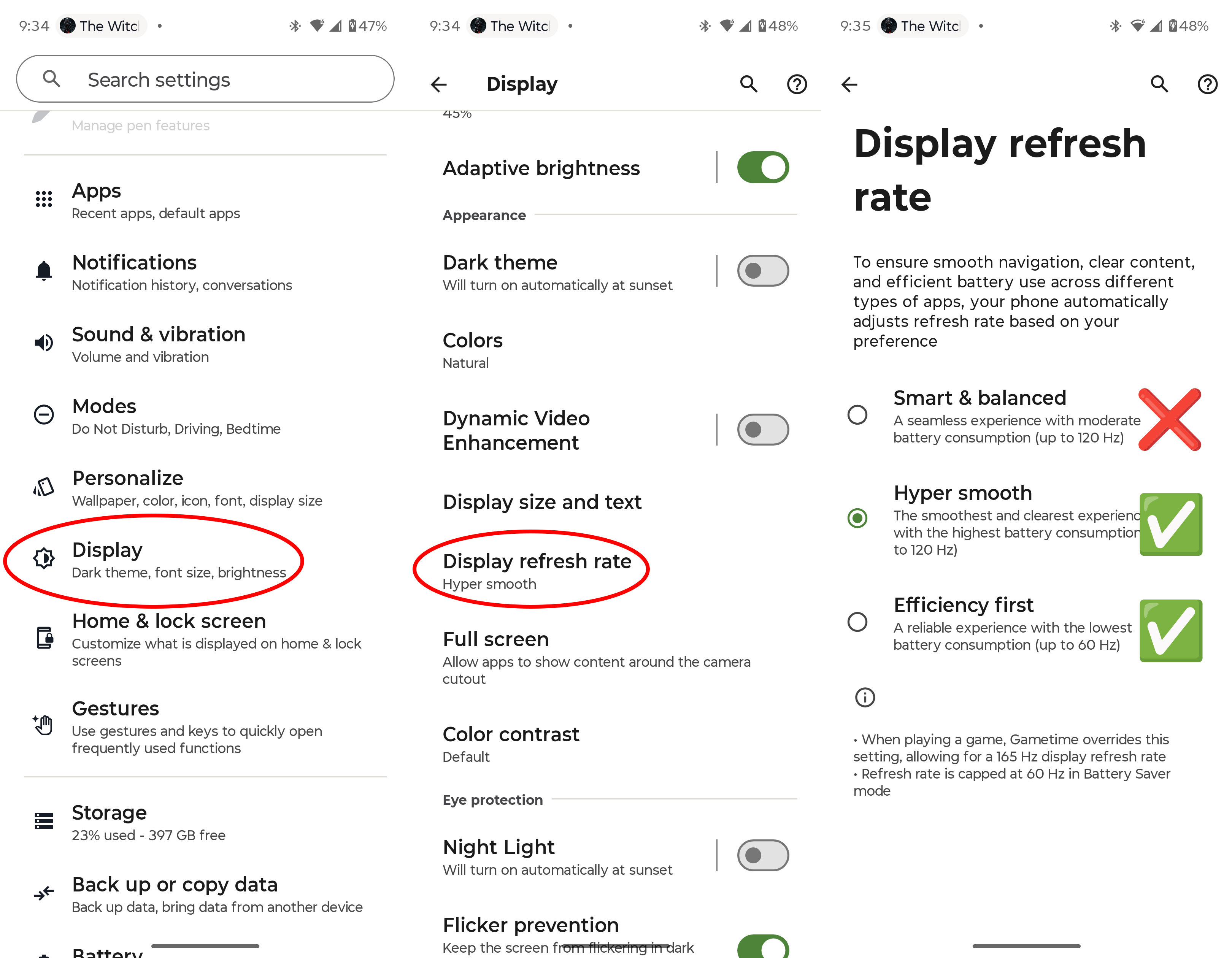 Choosing a refresh rate on the Motorola Razr Fold 2026