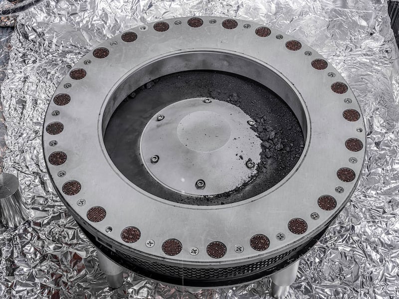 The Osiris-Rex sample collector used for the seven-year journey to the asteroid Bennu. Photograph: Erika Blumenfeld/Joseph Aebersold/Nasa/The New York Times