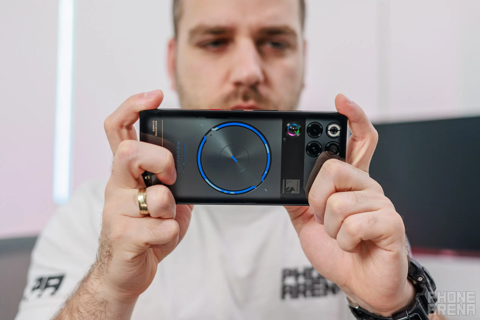 RedMagic 11S Pro isn't afraid to look different. | Image by PhoneArena - RedMagic 11S Pro Review: Extreme performance, 7500 mAh battery!