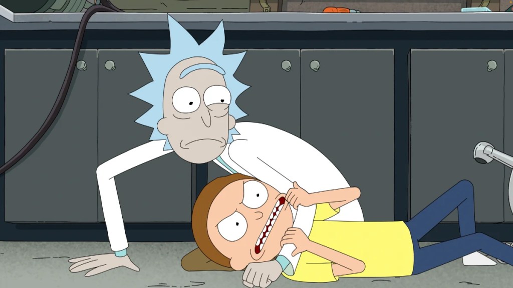 Rick and Morty in a Season 9 still (Adult Swim)