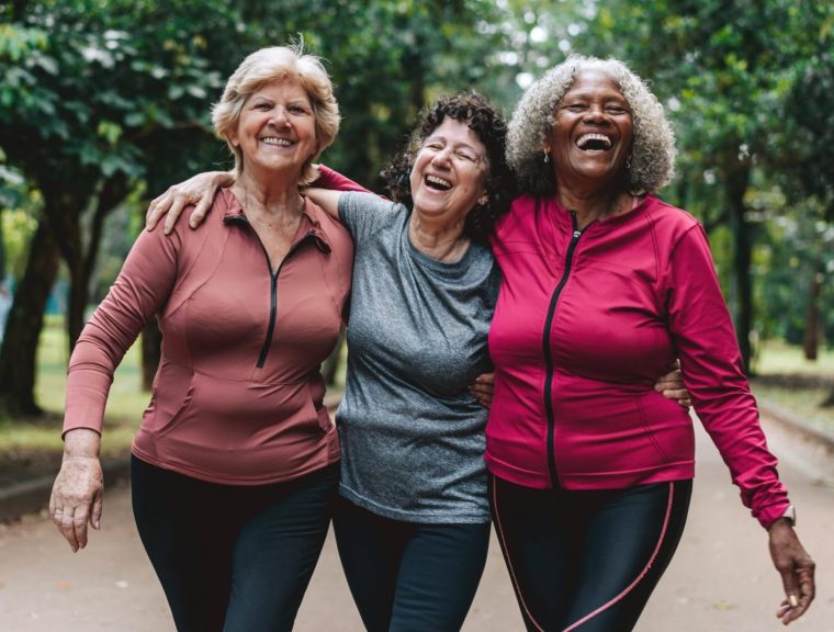 Group of senior women friends in the public park
