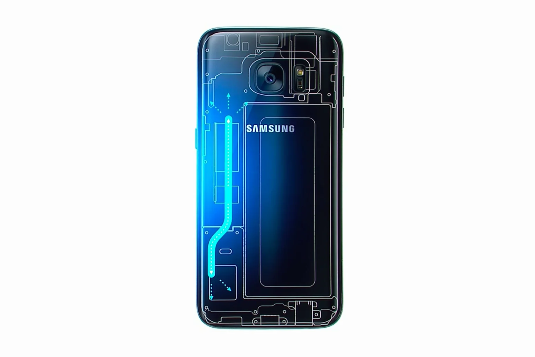 Samsung diagram showing the Galaxy Note 9 water carbon cooling system and how heat moves away from the processor