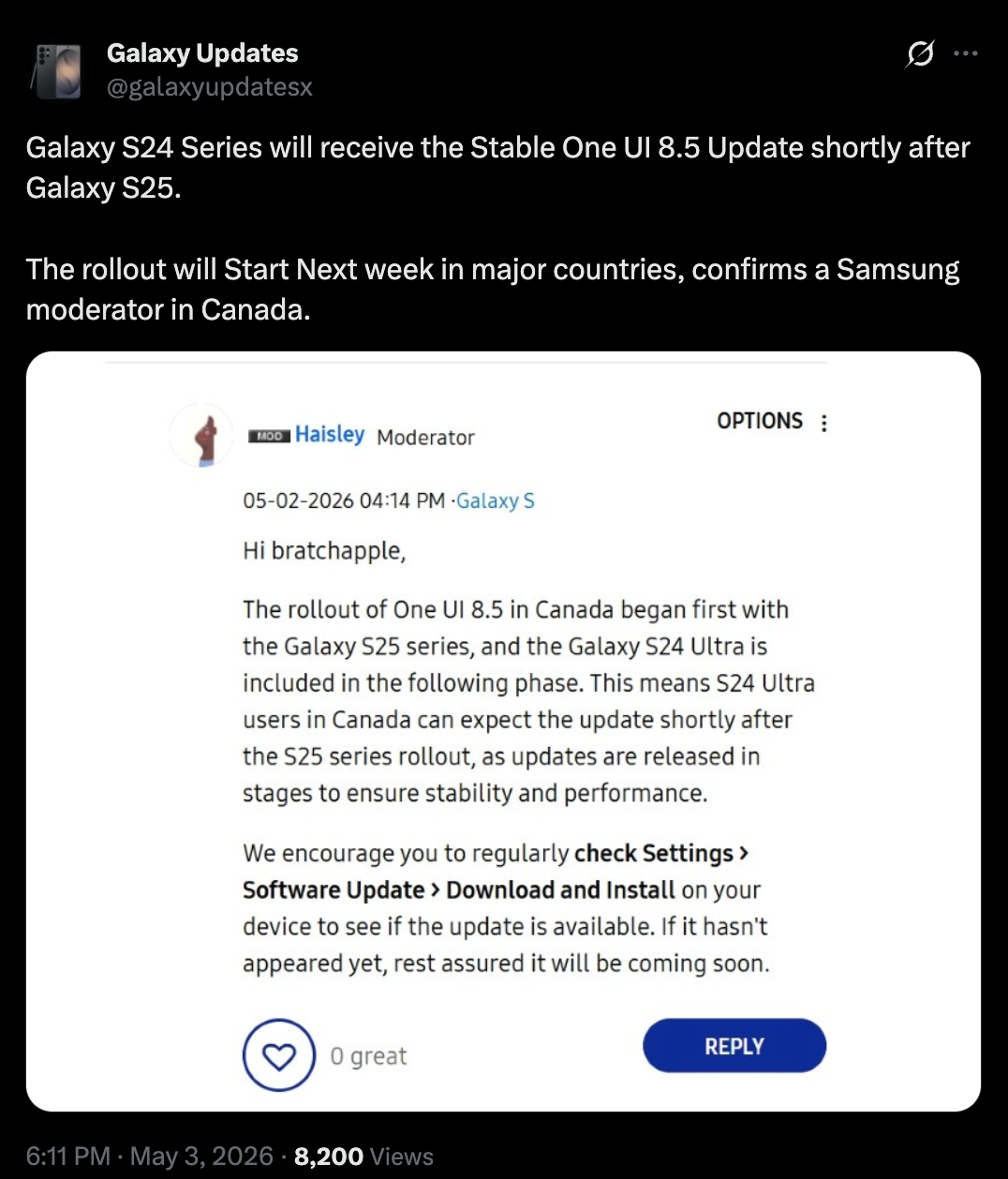 One UI 8.5 release rumor