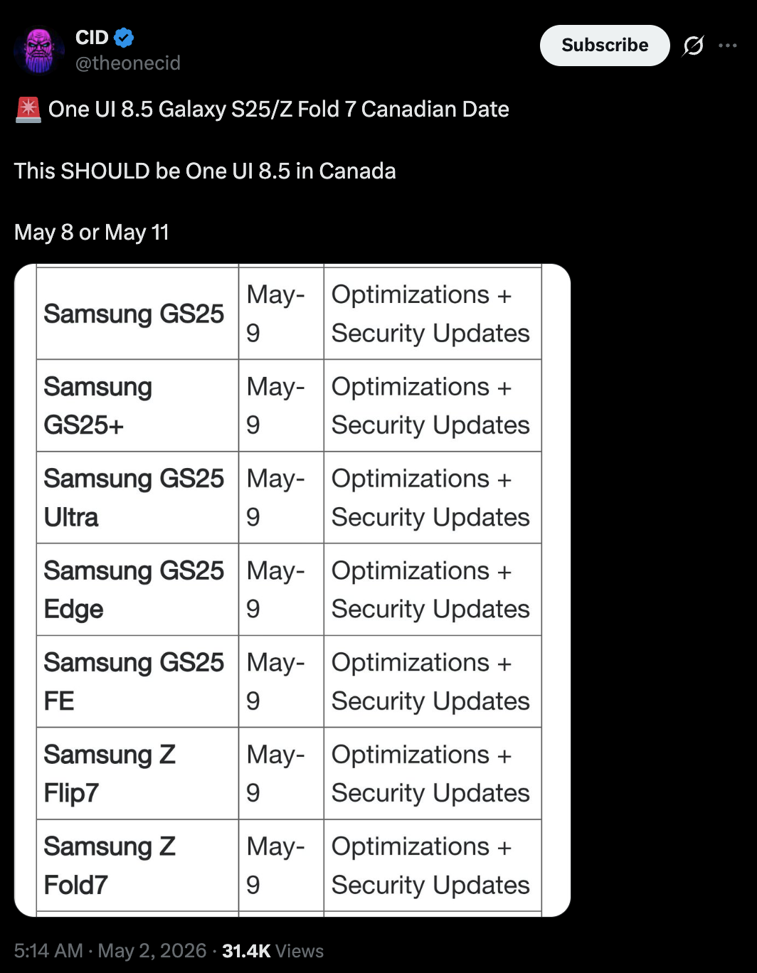 One UI 8.5 release rumor