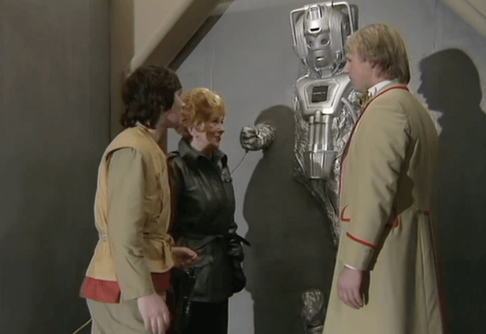 A shot from Doctor Who serial Earthshock, featuring Peter Davison as the Doctor and a Cyberman A shot from Doctor Who serial Earthshock, featuring Peter Davison as the Doctor and a Cyberman