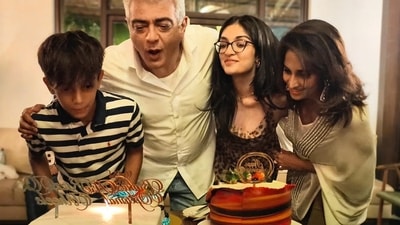 Ajith Kumar and Shalini with their children, Aadvik and Anoushka.