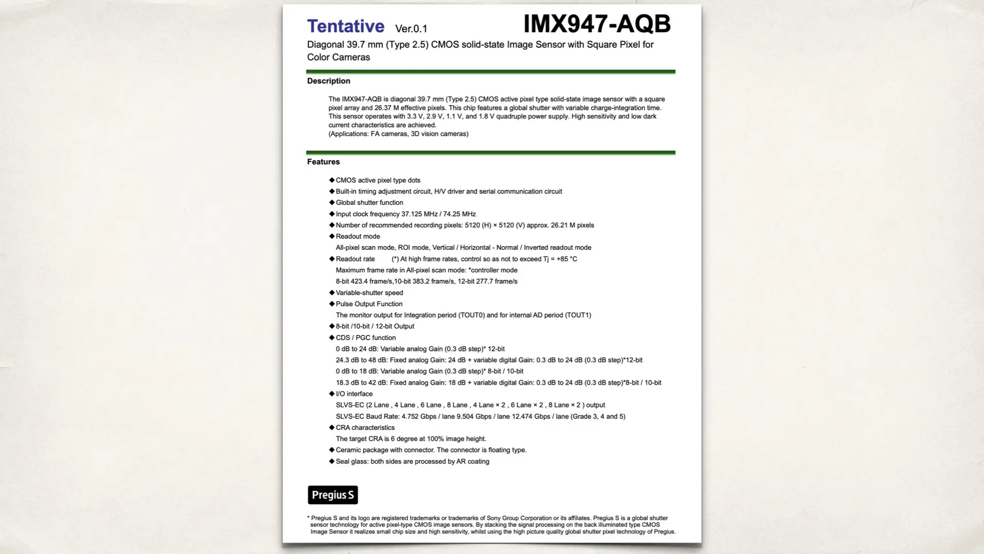 The Sony IMX947 brochure