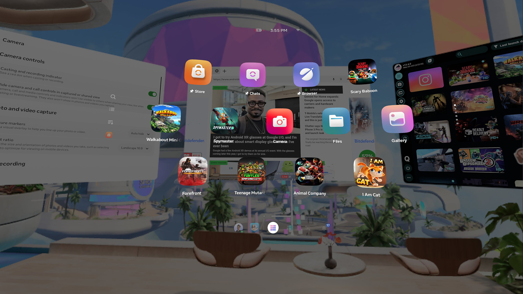 The Meta Navigator app launcher UI floating above other app windows