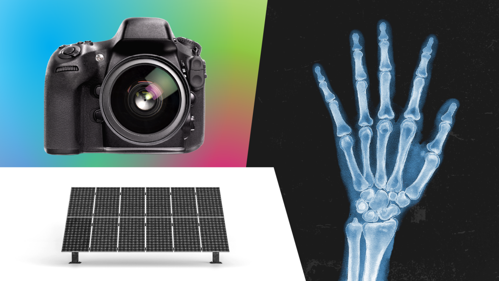 Illustration of camera, solar panels and x-rays