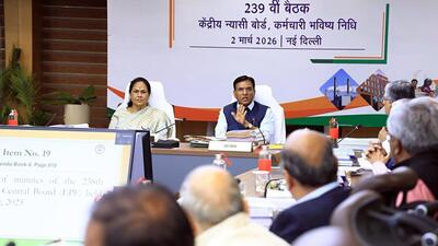 Union minister Mansukh Mandaviya chairs a meeting of the Central Board of Trustees, EPFO, in New Delhi in Marh (@mansukhmandviya X/File Photo)