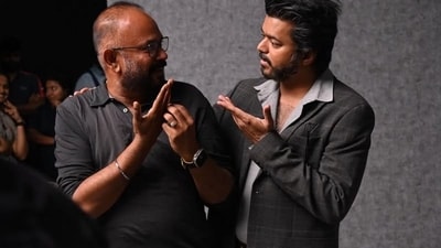 Venkat Prabhu and Vijay on the sets of The GOAT.