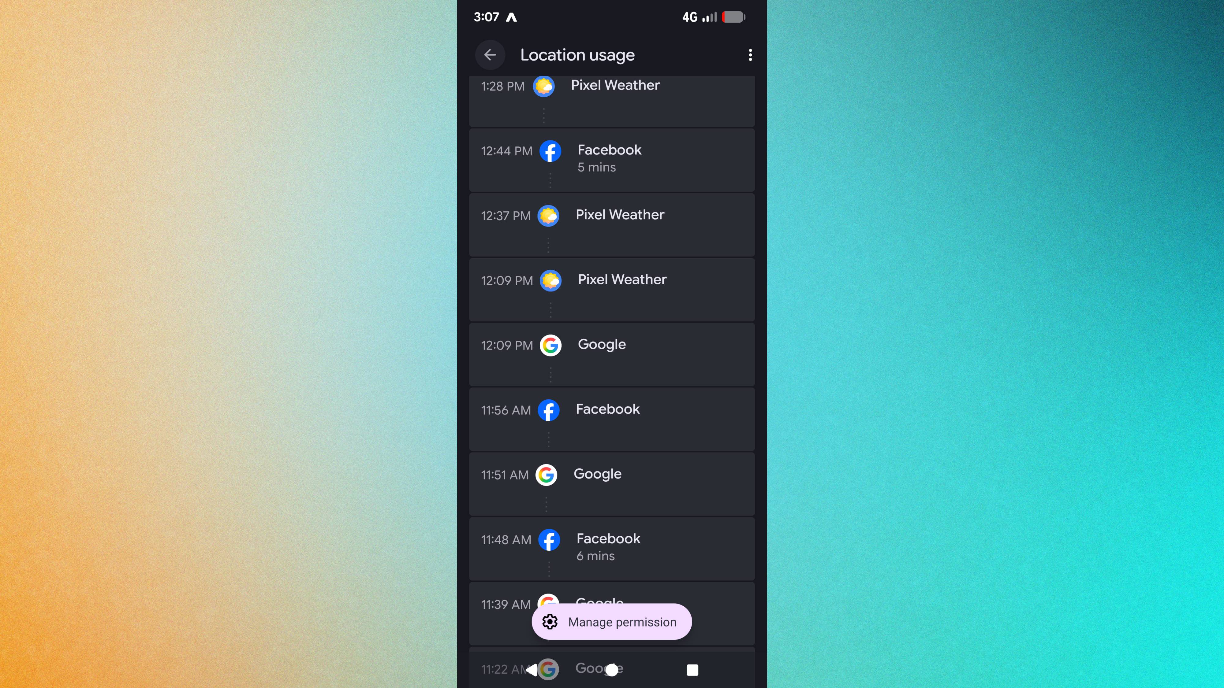 Location timeline in Android privacy dashboard