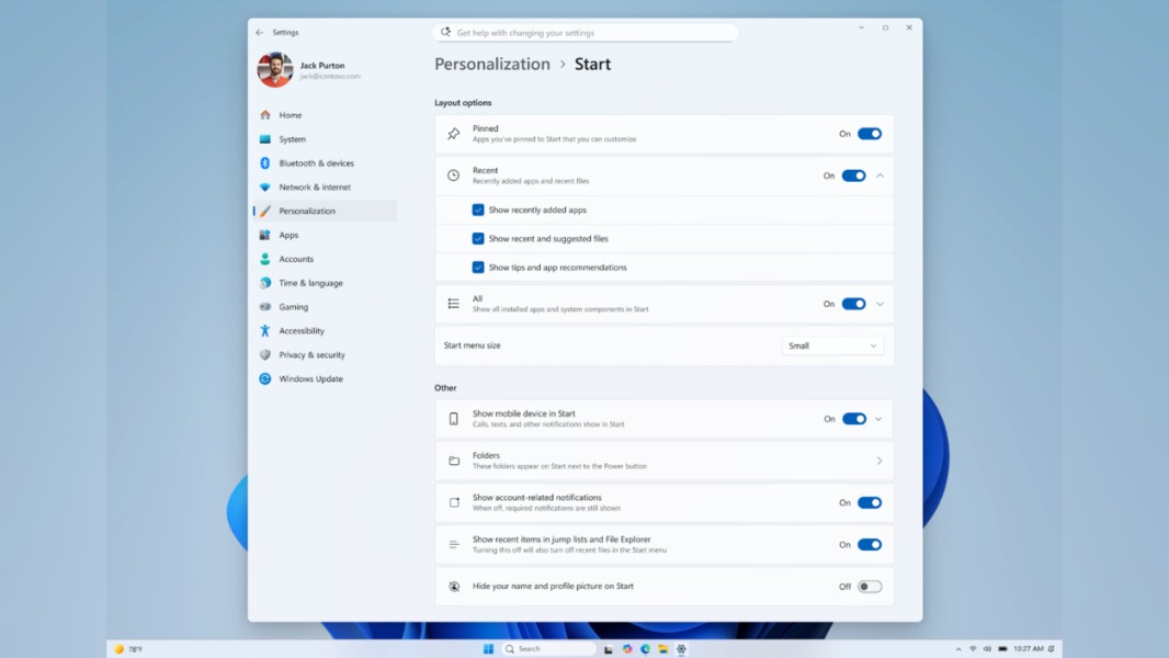 Windows Insider Start Menu improvements