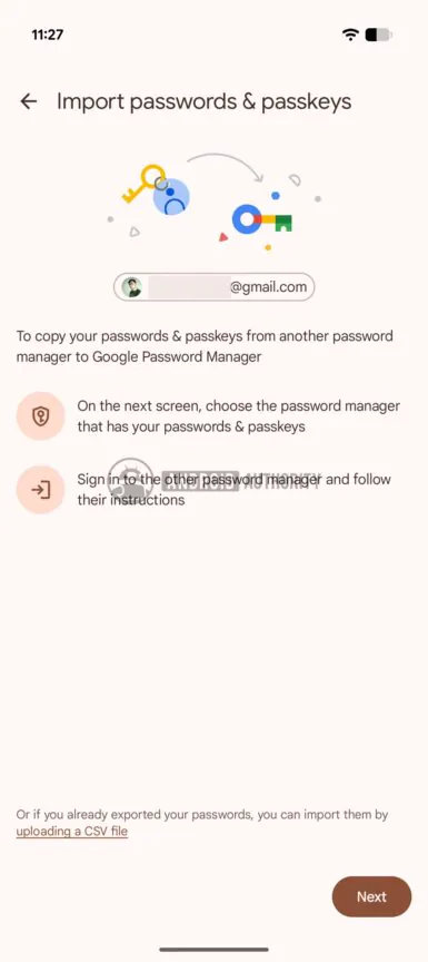 passkey import and export interface within Google Password Manager