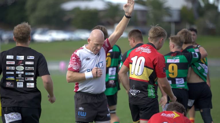A North Harbour referee during a game. 