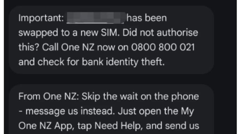 A text message Jade Wang received warning him that his phone number had been swapped to a new SIM on 24 April.