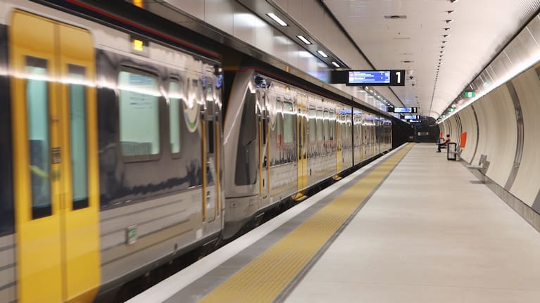 A train in the Karangahape Station tunnels